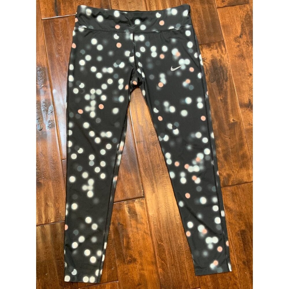 Nike Black Polka Dot Athletic Yoga Leggings, Size XL